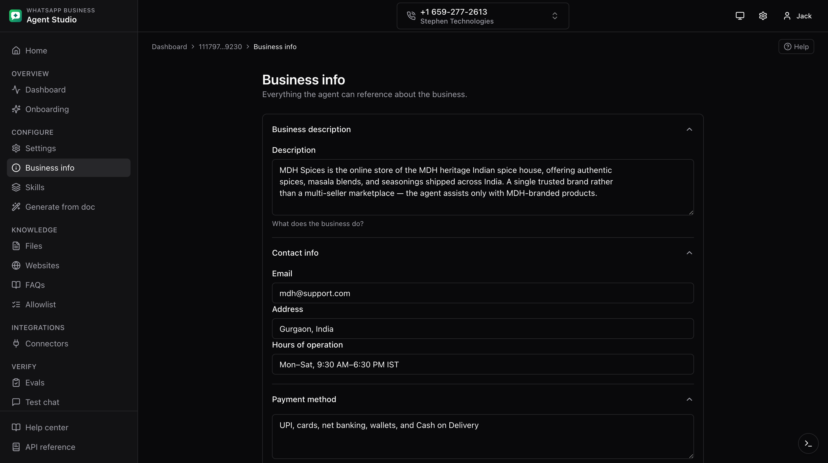 Business info form