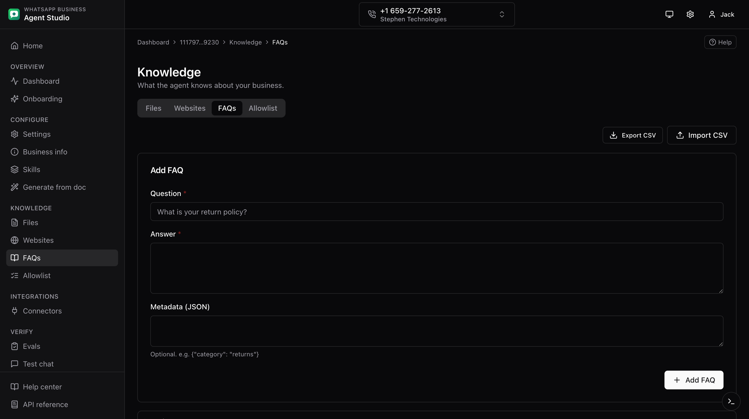 Knowledge FAQs tab