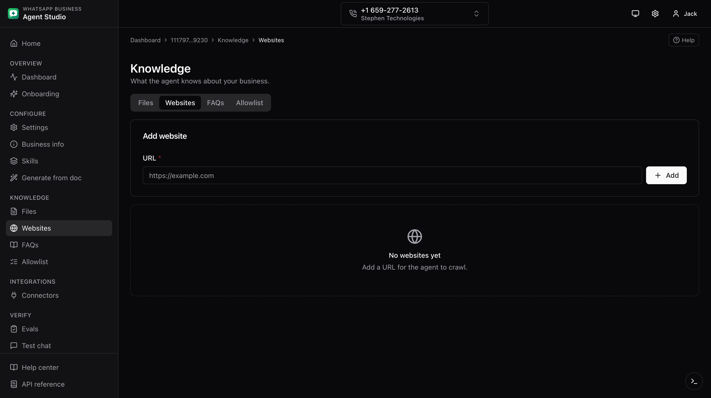 Knowledge websites tab