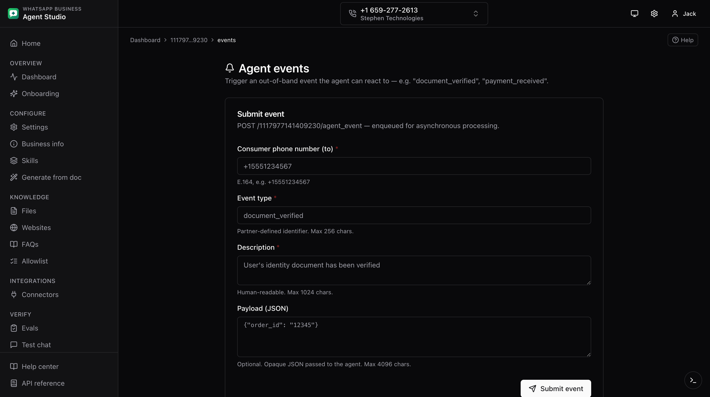 Agent events page